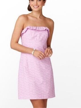 Vintage Lilly Pulitzer Strapless Light Pink Ruffle Shift Dress